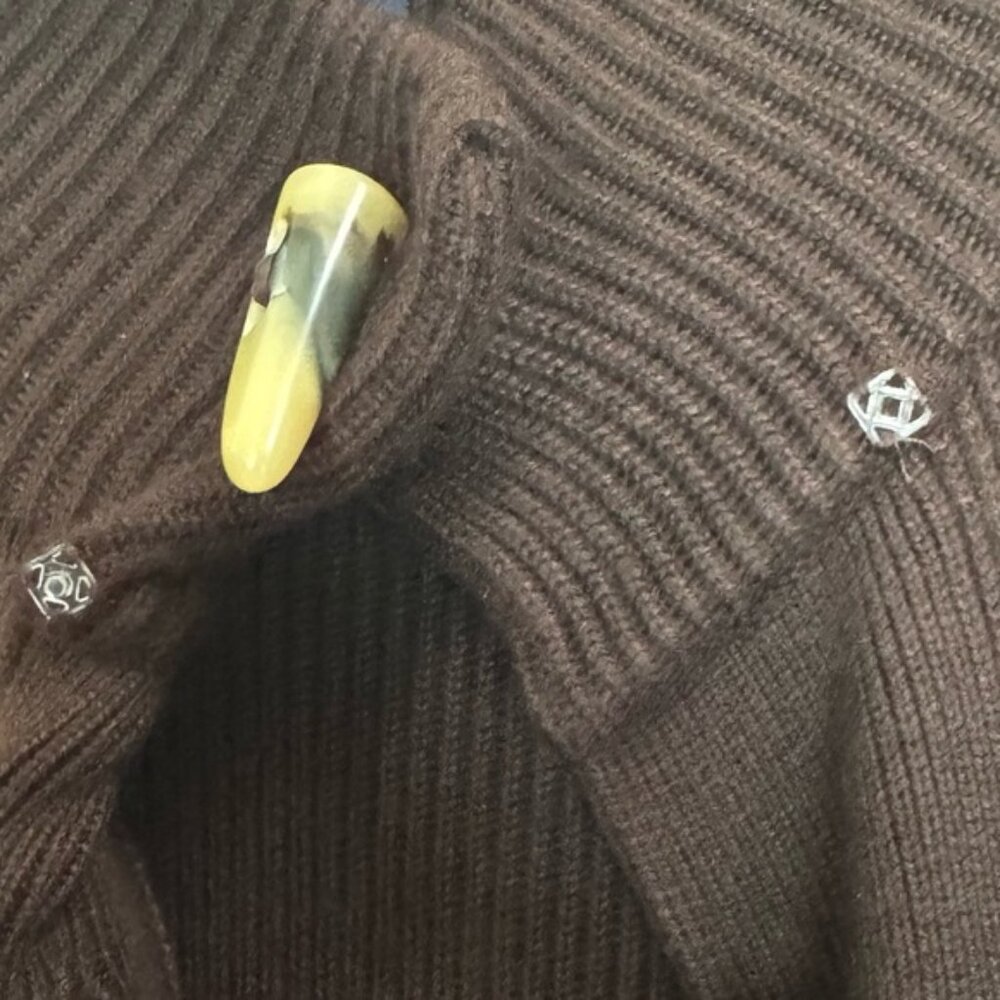 Jones NY Ribbed Wool Angora Cardigan Toggle Button Knit Sweater Jacket Top Tan M - Picture 7 of 16